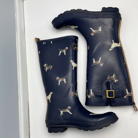 Joules tall welly Rain Boots Dogs corgi lab blue size 7 - Picture 3 of 11